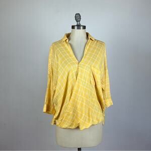 Anthropologie Holding Horses Yellow Checkered V Neck Top